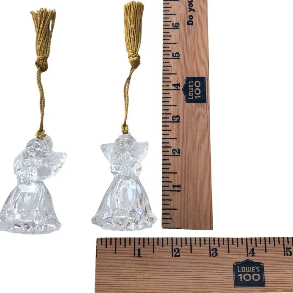 SET 3 VINTAGE GORHAM LEAD CRYSTAL ANGEL ORNAMENTS WITH GOLD TASSELS
